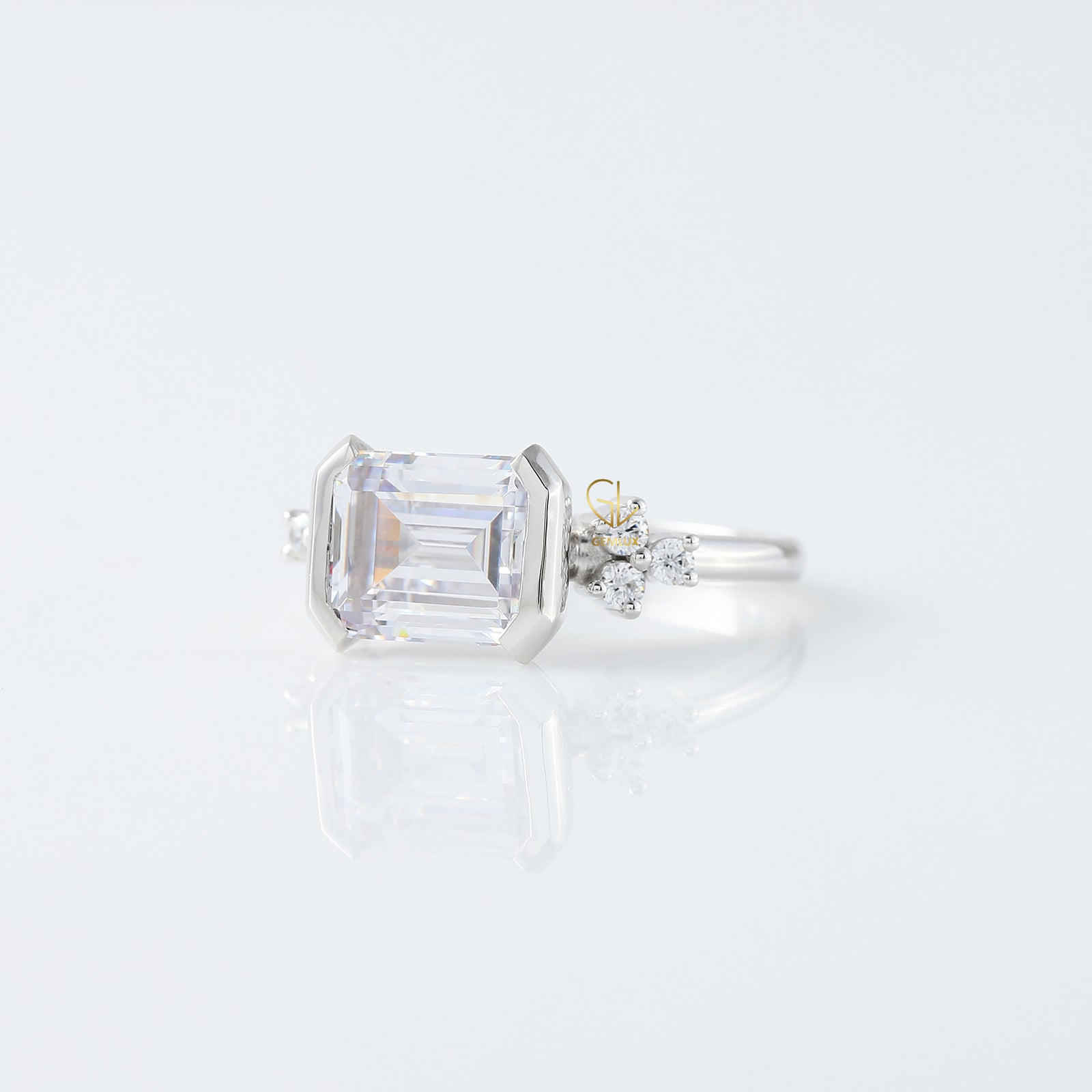 3 CT Certified East West Emerald Cut Solitaire Engagement Ring