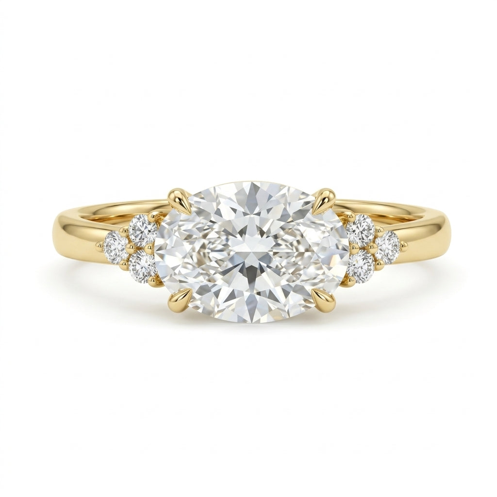 3 Carat Oval Cut Lab Grown Diamond East To West Solitaire Ring