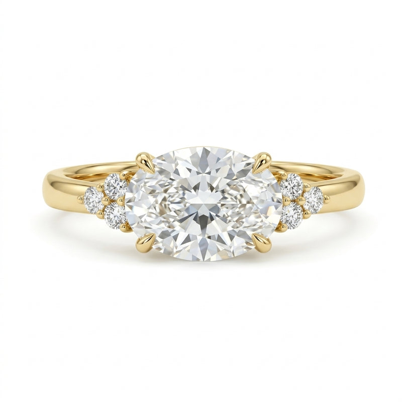3 Carat Oval Cut Lab Grown Diamond East To West Engagement Ring