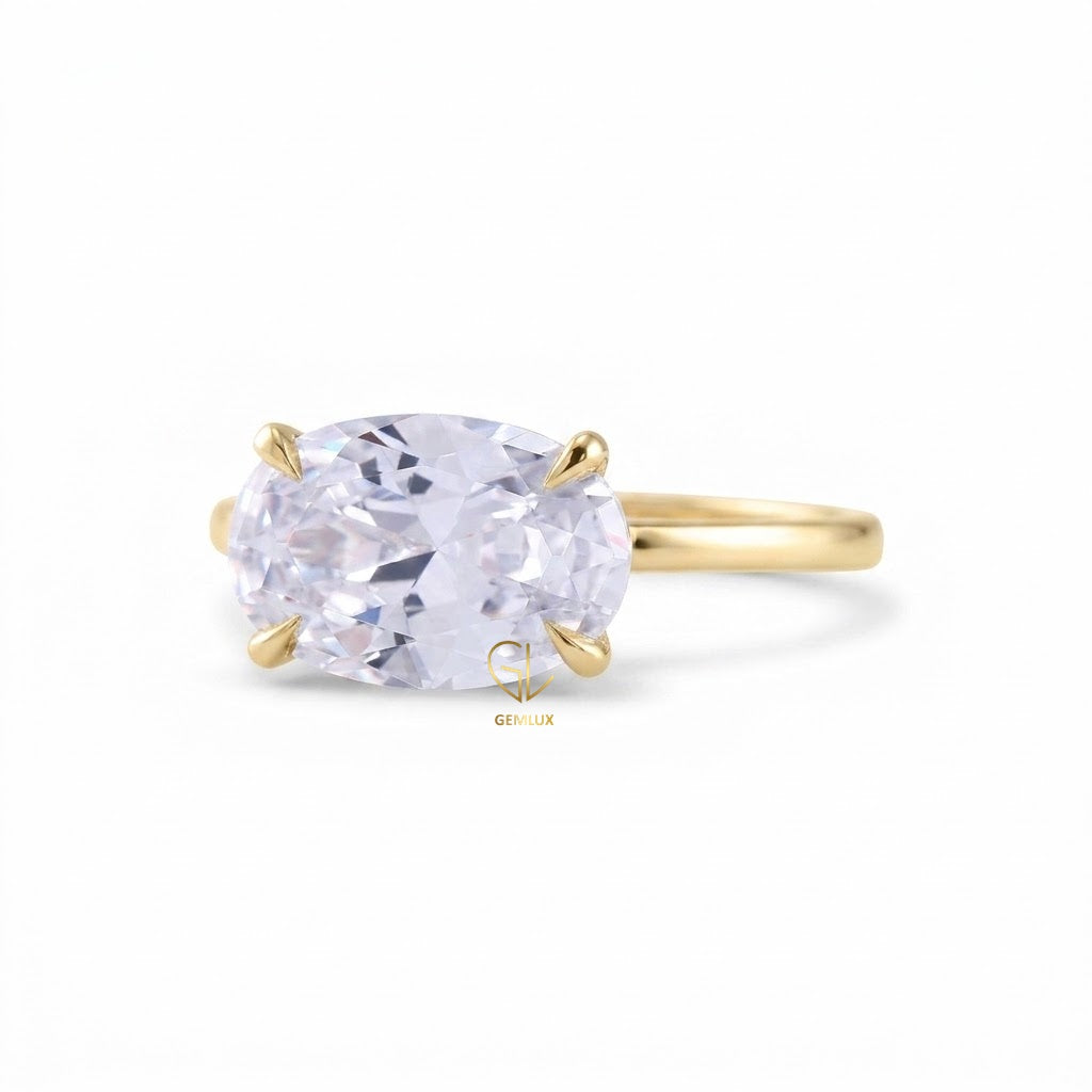 3 Carat Oval Cut Lab Grown Diamond East To West Solitaire Ring