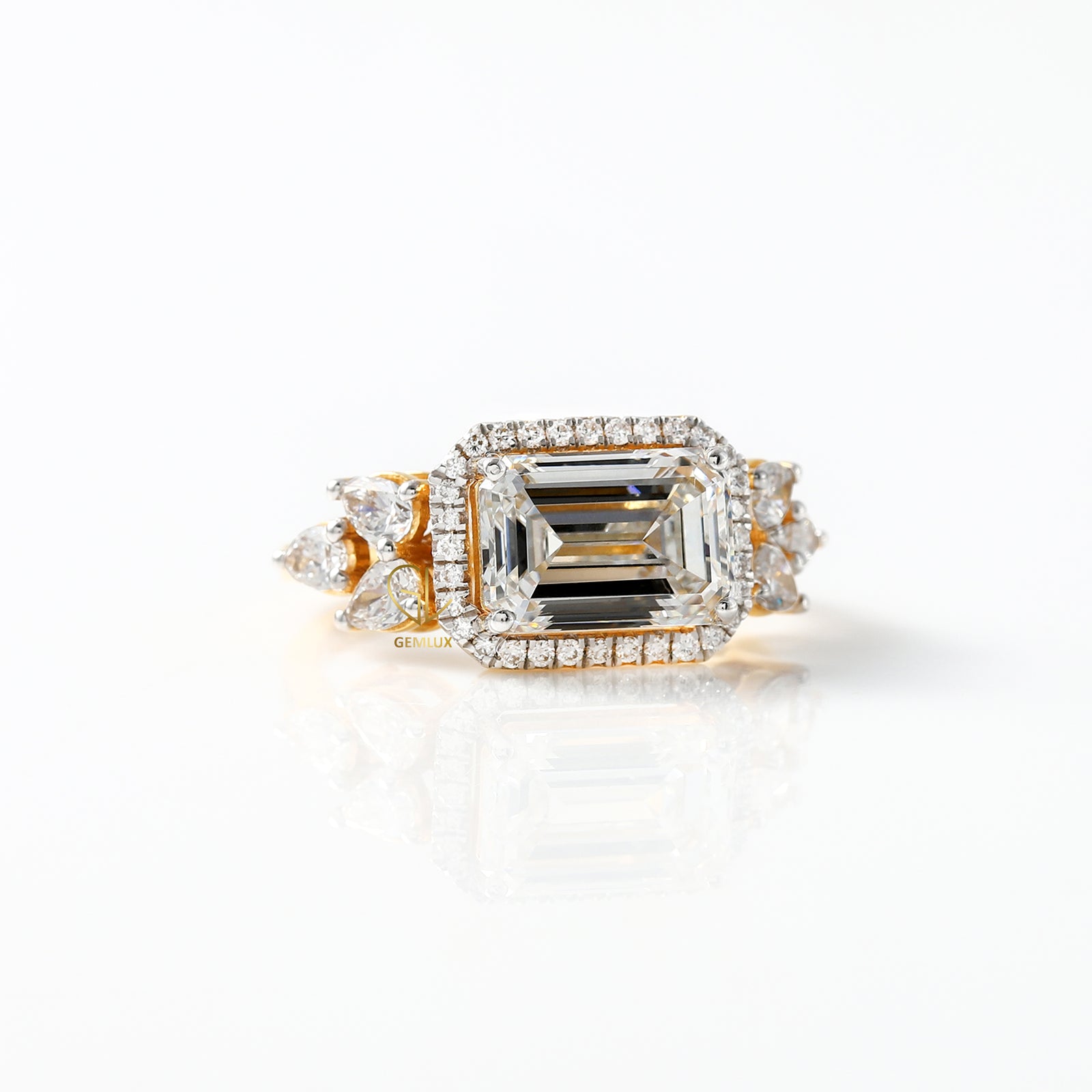 3 Ct Emerald Cut Moissanite Halo Engagement Ring