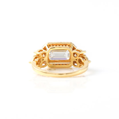 3 Ct Emerald Cut Moissanite Halo Engagement Ring
