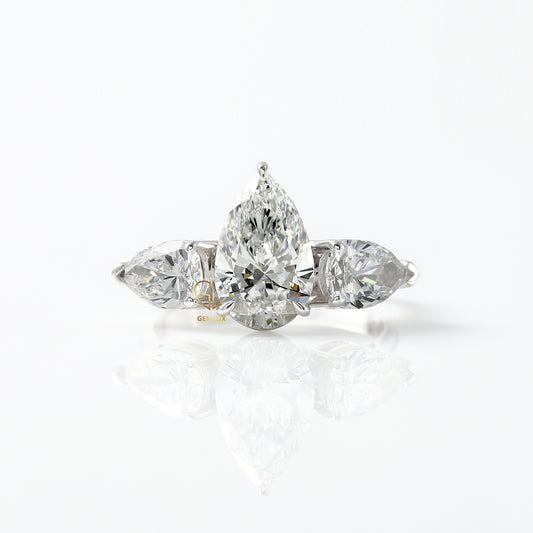 3 Ct Pear Cut Lab Grown Diamond Three Stone Ring