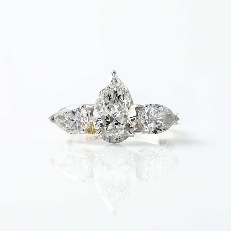 3 Ct Pear Cut Lab Grown Diamond Three Stone Ring