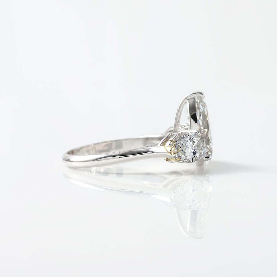 3 Ct Pear Cut Lab Grown Diamond Three Stone Ring