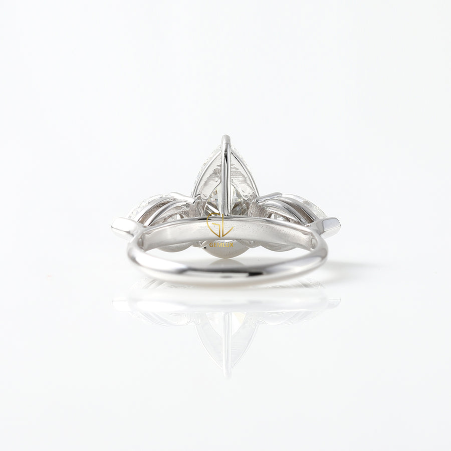 3 Ct Pear Cut Lab Grown Diamond Three Stone Ring