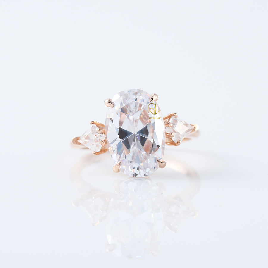 3 Ct Oval Cut Lab Grown Three Stone Engagement Ring