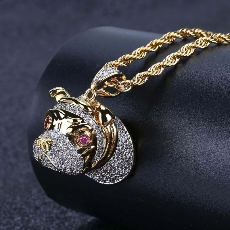 Bling Bling Solid Gold Plated Hip Hop Dog Head Pendant 