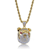 Dog head design round-cut moissanite diamond pendant, gold-plated 925 sterling silver, Gemlux Hip-Hop Collection