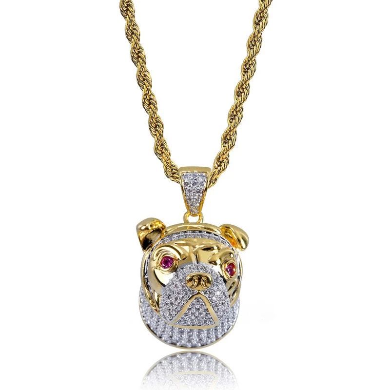 Bling Bling Solid Gold Plated Hip Hop Dog Head Pendant 