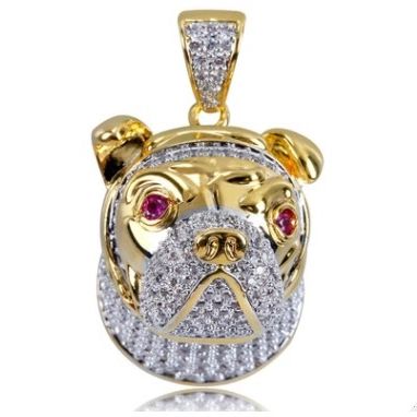 Bling Bling Solid Gold Plated Hip Hop Dog Head Pendant 