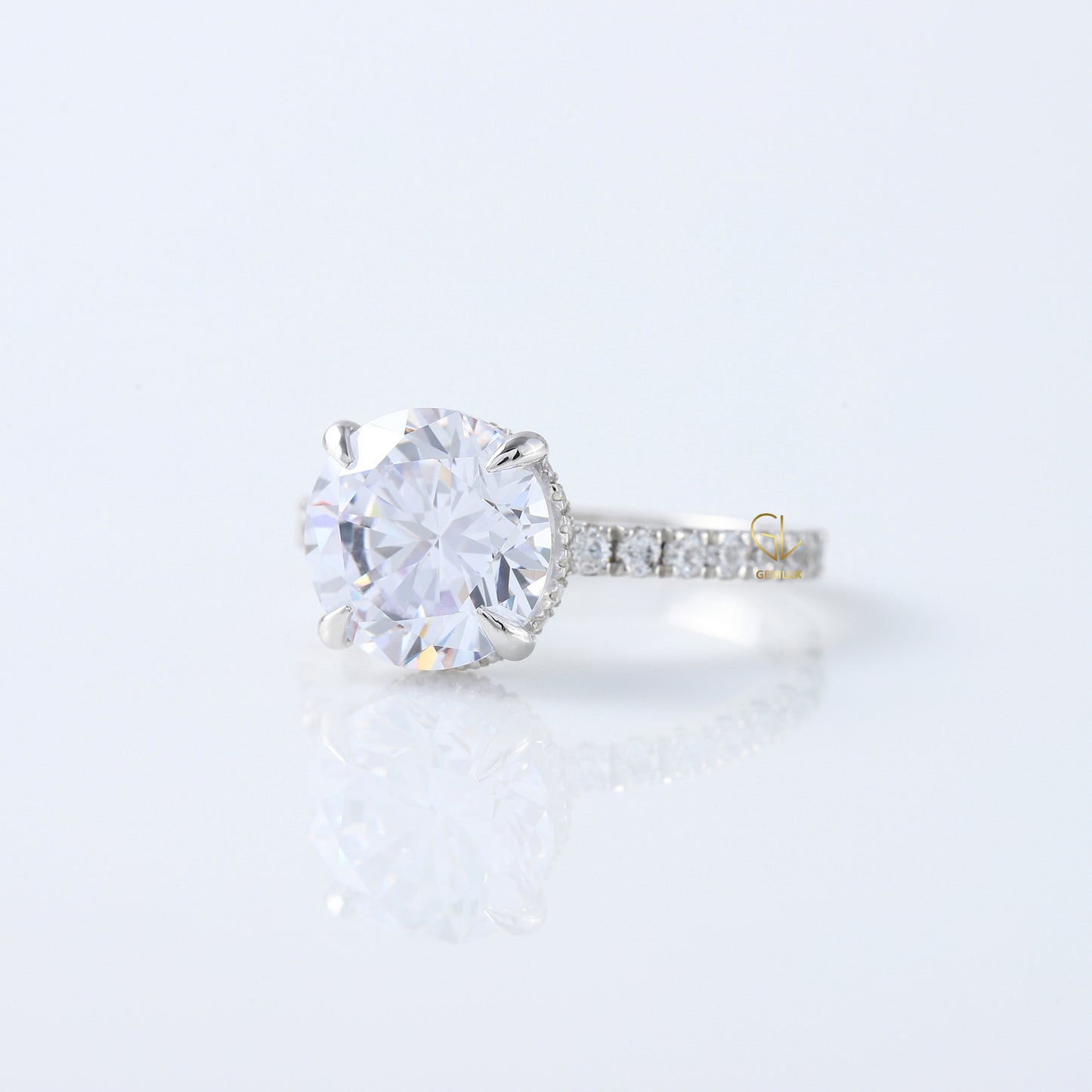 4ct Round Cut Lab Grown Diamond Accent Ring - Hidden Halo