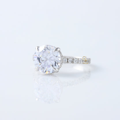 4ct Round Cut Lab Grown Diamond Accent Ring - Hidden Halo