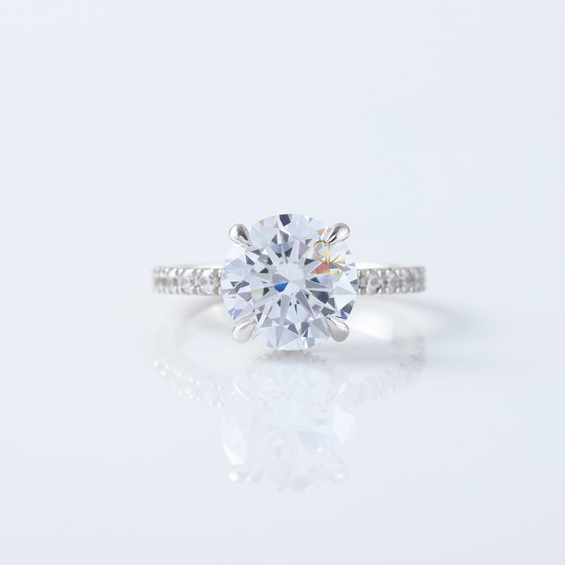 4ct Round Cut Lab Grown Diamond Accent Ring - Hidden Halo