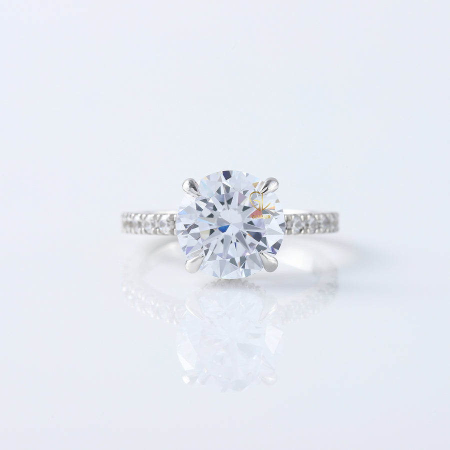 4ct Round Cut Lab Grown Diamond Accent Ring - Hidden Halo