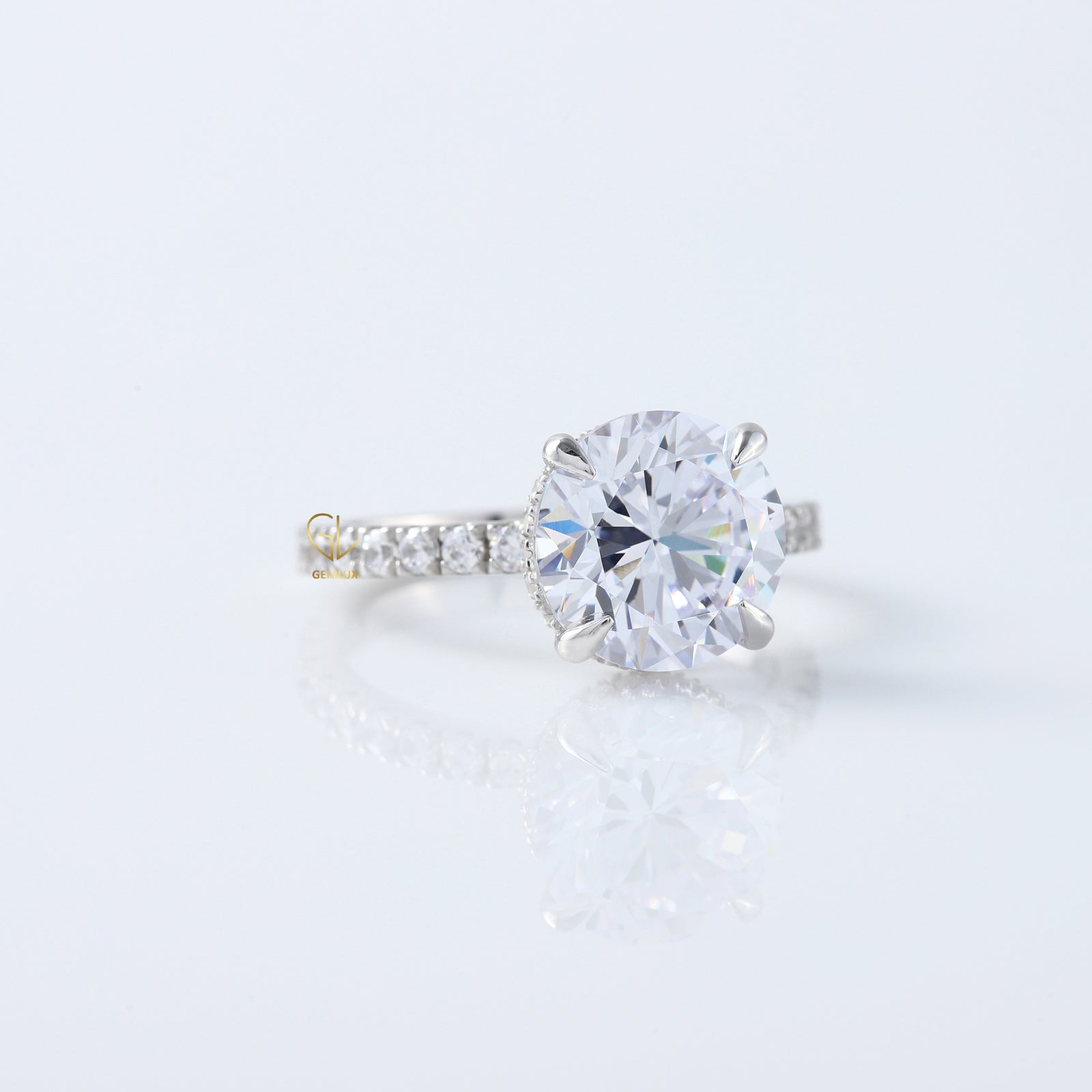 4ct Round Cut Lab Grown Diamond Accent Ring - Hidden Halo