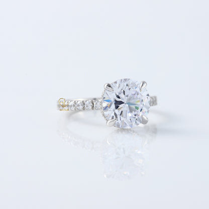 4ct Round Cut Lab Grown Diamond Accent Ring - Hidden Halo