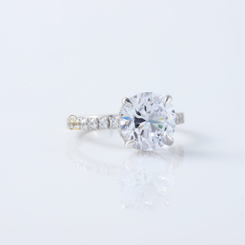 4ct Round Cut Lab Grown Diamond Accent Ring - Hidden Halo