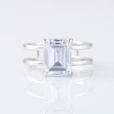 4ct Emerald Cut Lab Grown Double Band Solitaire Ring
