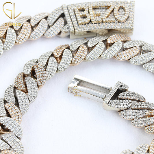 Iced Out Two Tone Moissanite Diamond Cuban Link Chain