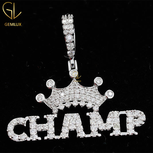Iced Out VVS Moissanite Champ Letter With Crown Pendant