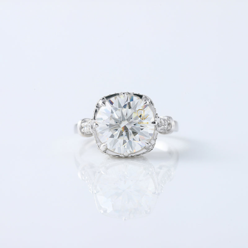 5 Ct Round Cut Lab Grown Diamond Art Deco Ring