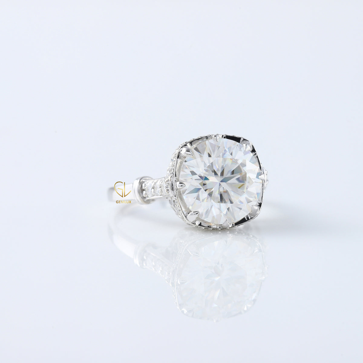 5 Ct Round Cut Lab Grown Diamond Art Deco Ring
