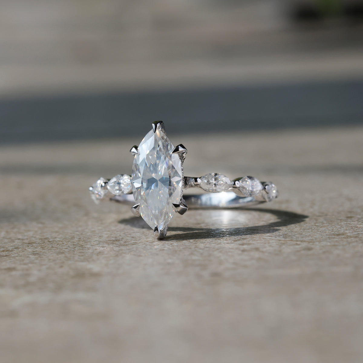 Marquise-Cut Lab-Grown Diamond Engagement Ring with Side Stones