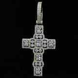 Baguette & Round Cut Diamond Gold Finish Charm Cross Pendant