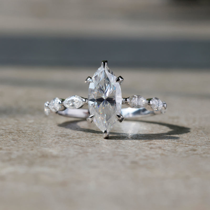 Marquise-Cut Lab-Grown Diamond Engagement Ring with Side Stones