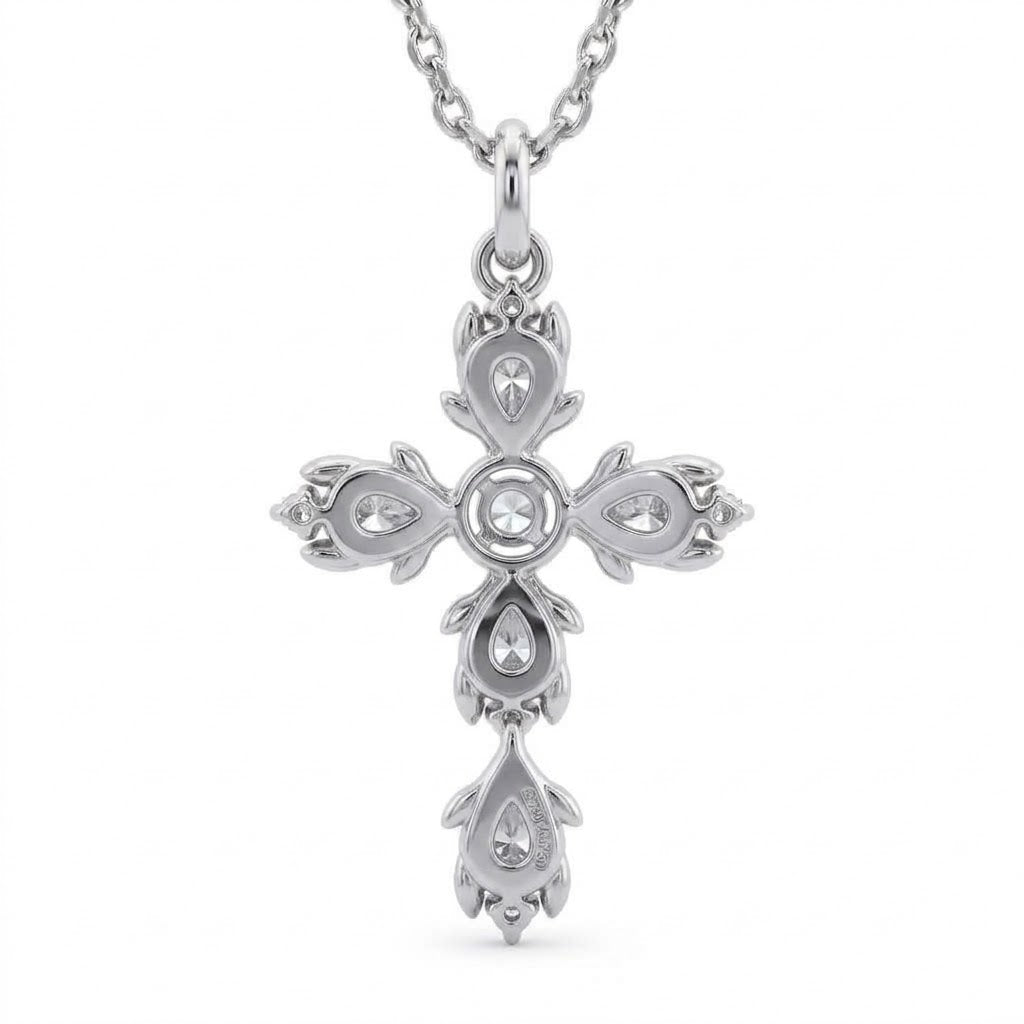 Pear and Round Lab-Grown Diamond Vintage Cross Pendant
