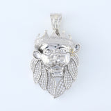 925 Silver Lab Grown Crown Head Lion Face Hip Hop Pendant
