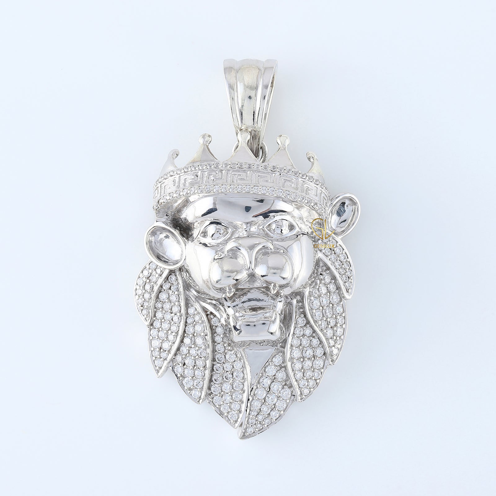 925 Silver Lab Grown Crown Head Lion Face Hip Hop Pendant