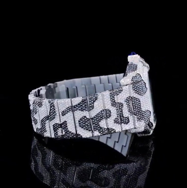 Square Roman Dial Iced Out Black & White Moissanite Hip Hop Watch