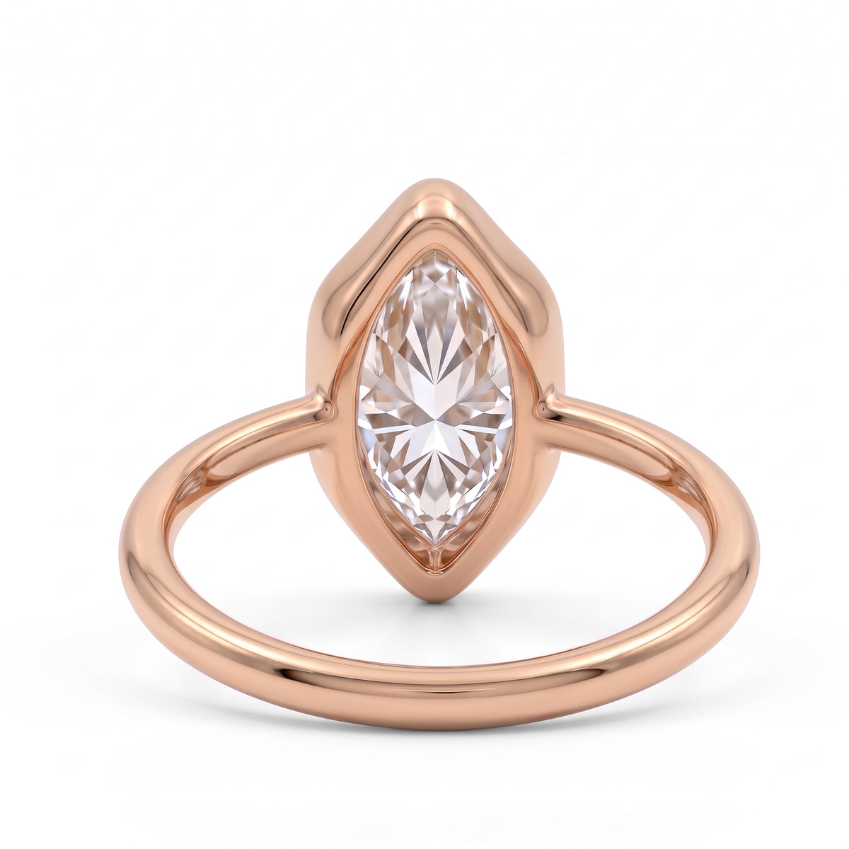 Marquise-cut lab-grown diamond bezel engagement ring with polished yellow-gold band