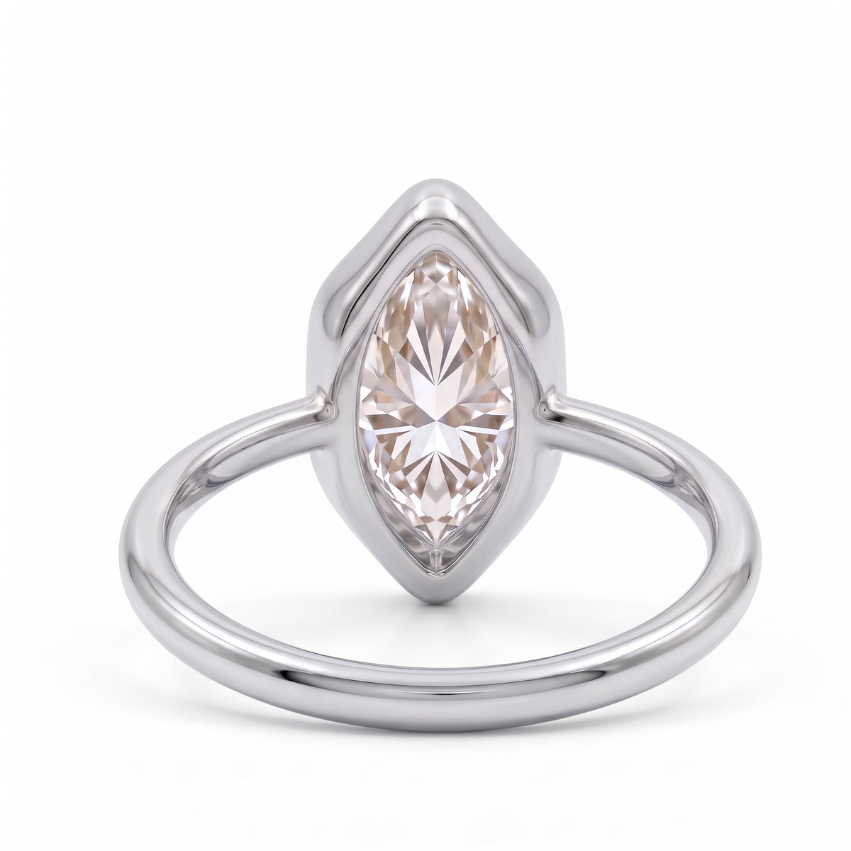 Marquise-cut lab-grown diamond bezel engagement ring with polished yellow-gold band