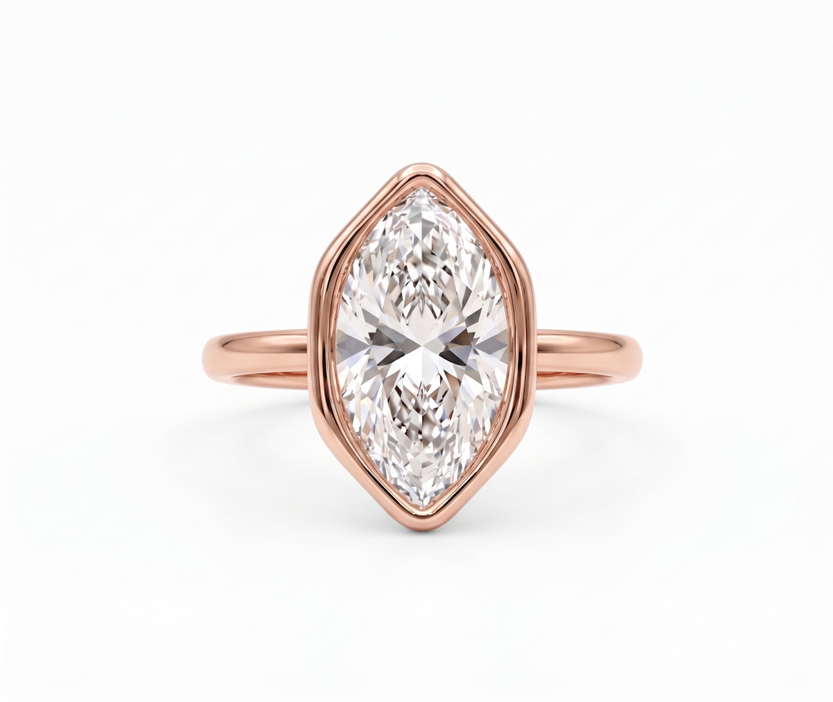 Marquise-cut lab-grown diamond bezel engagement ring with polished yellow-gold band