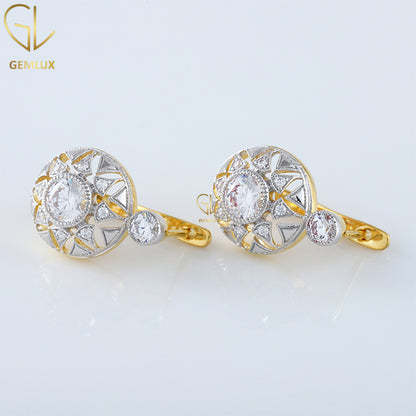 Antique Diamond Openwork Earrings, Vintage Floral Retro Earrings