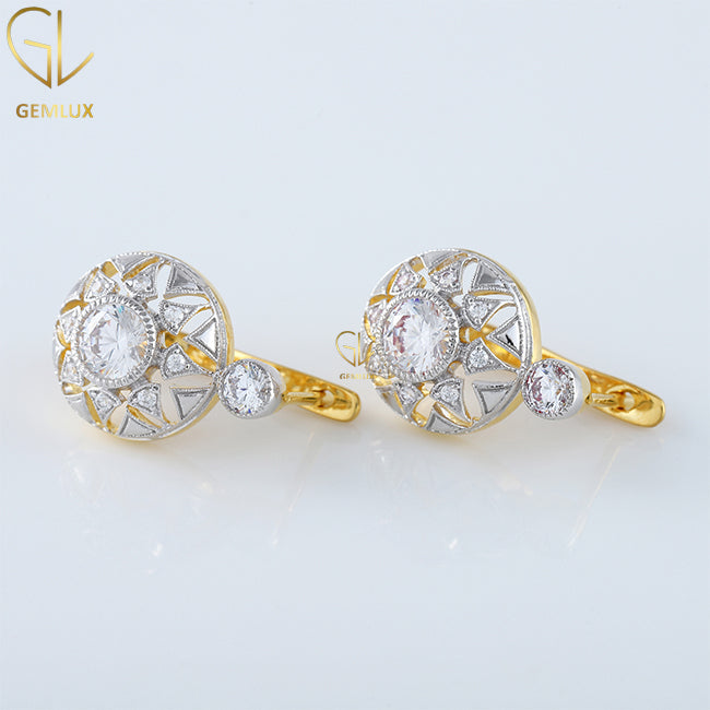 Antique Diamond Openwork Earrings, Vintage Floral Retro Earrings