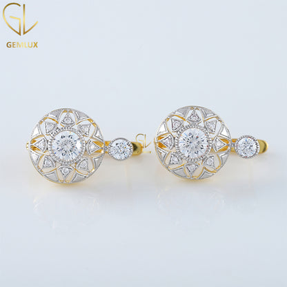 Antique Diamond Openwork Earrings, Vintage Floral Retro Earrings