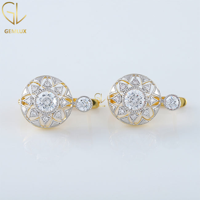 Antique Diamond Openwork Earrings, Vintage Floral Retro Earrings