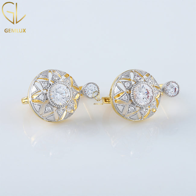 Antique Diamond Openwork Earrings, Vintage Floral Retro Earrings