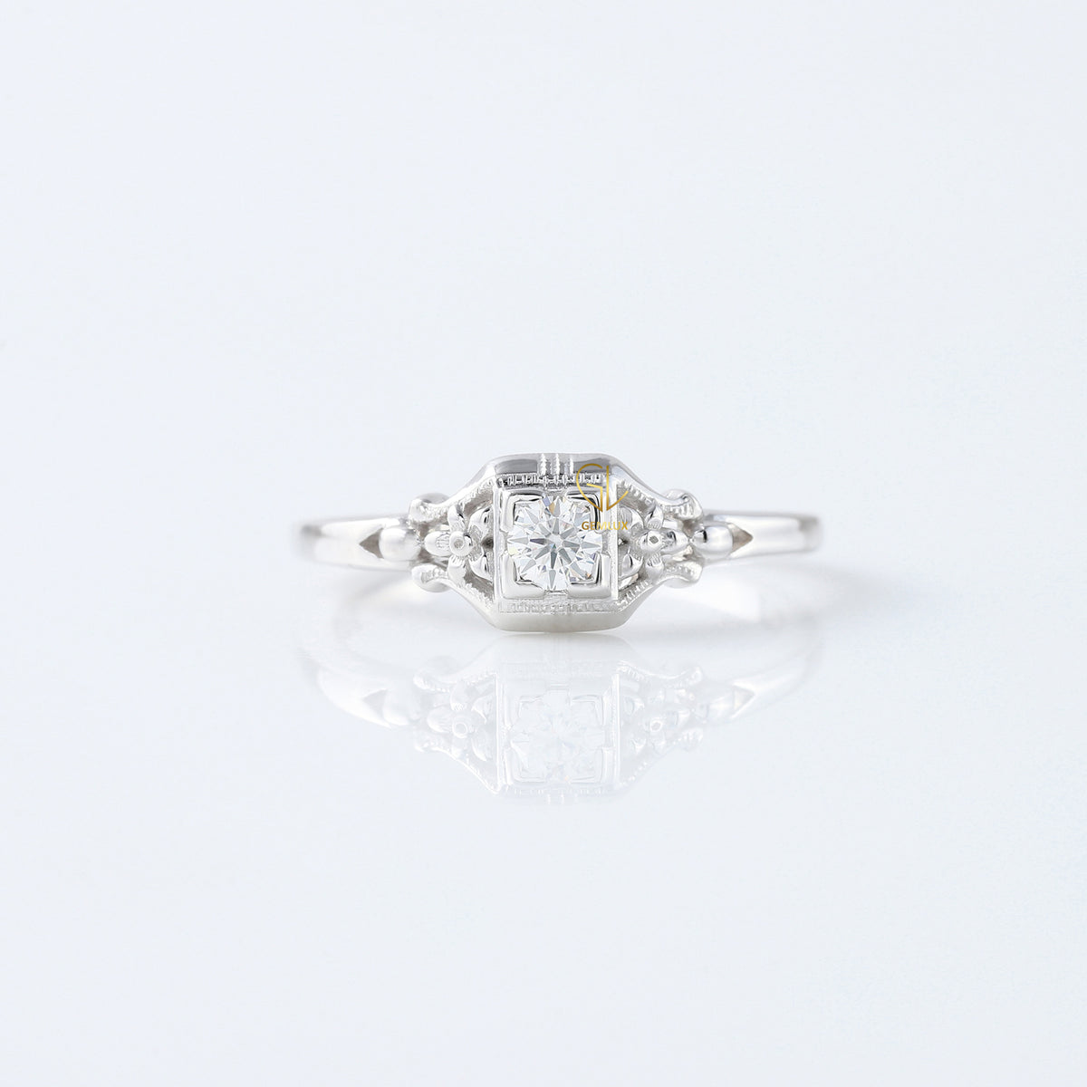 Antique Filigree Lab Grown Diamond Vintage Art Deco Engagement Ring