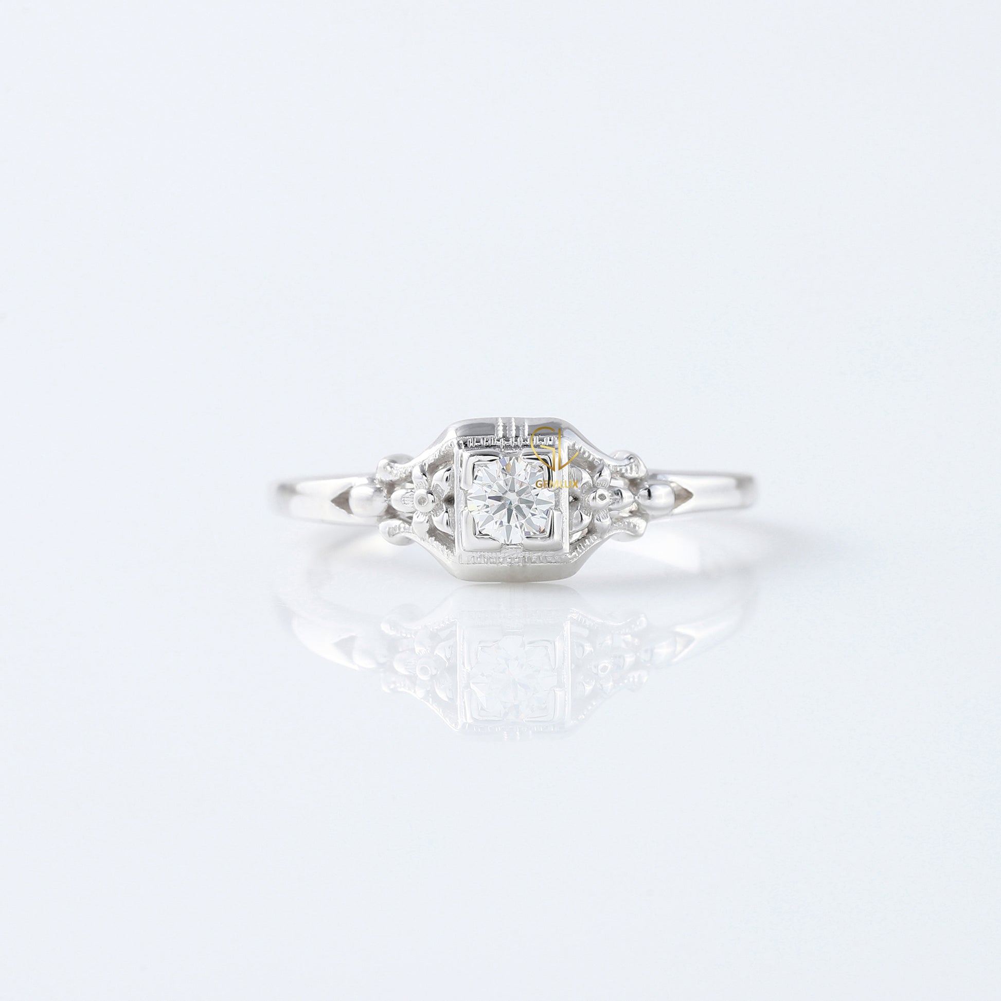 Antique Filigree Lab Grown Diamond Vintage Art Deco Engagement Ring