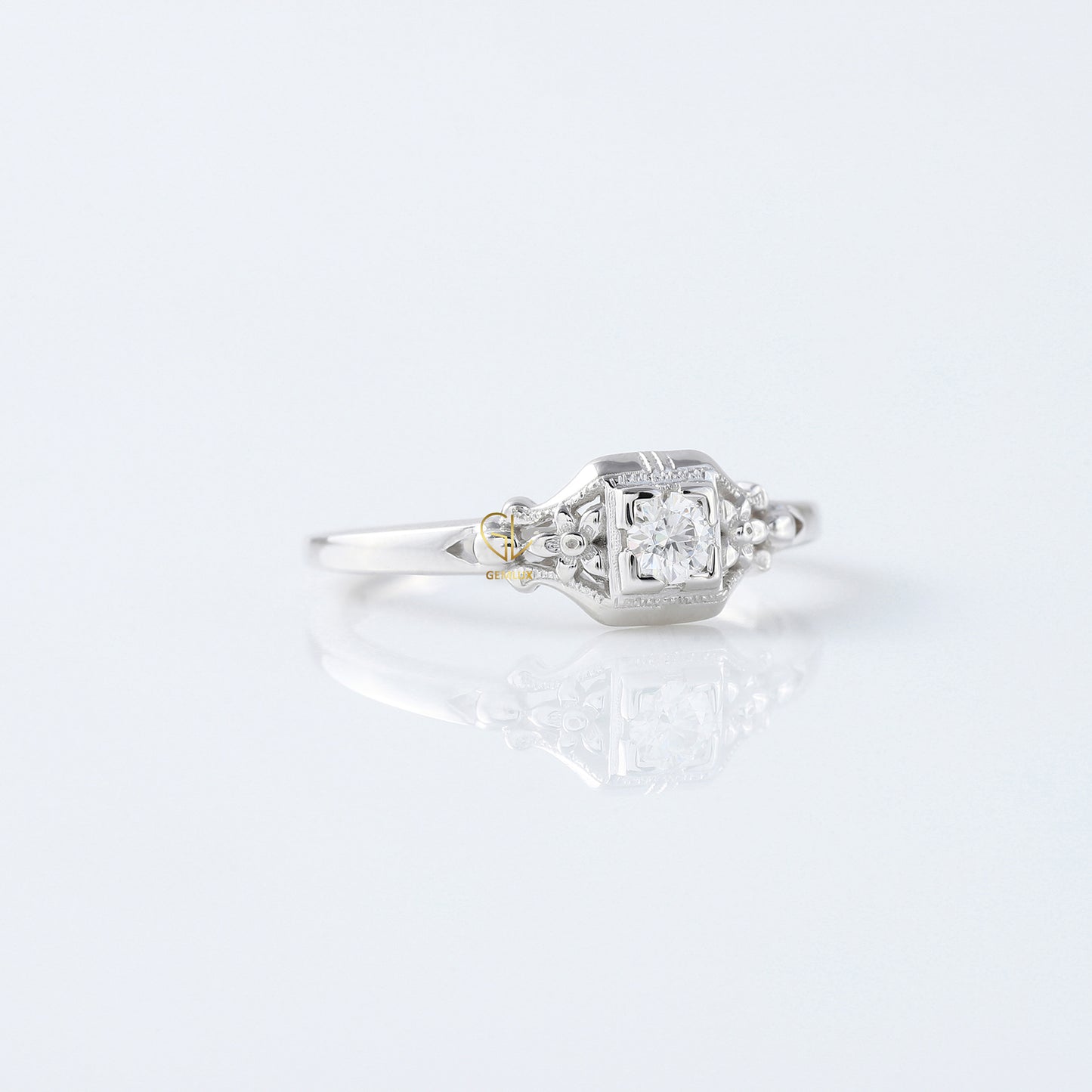 Antique Filigree Lab Grown Diamond Vintage Art Deco Engagement Ring