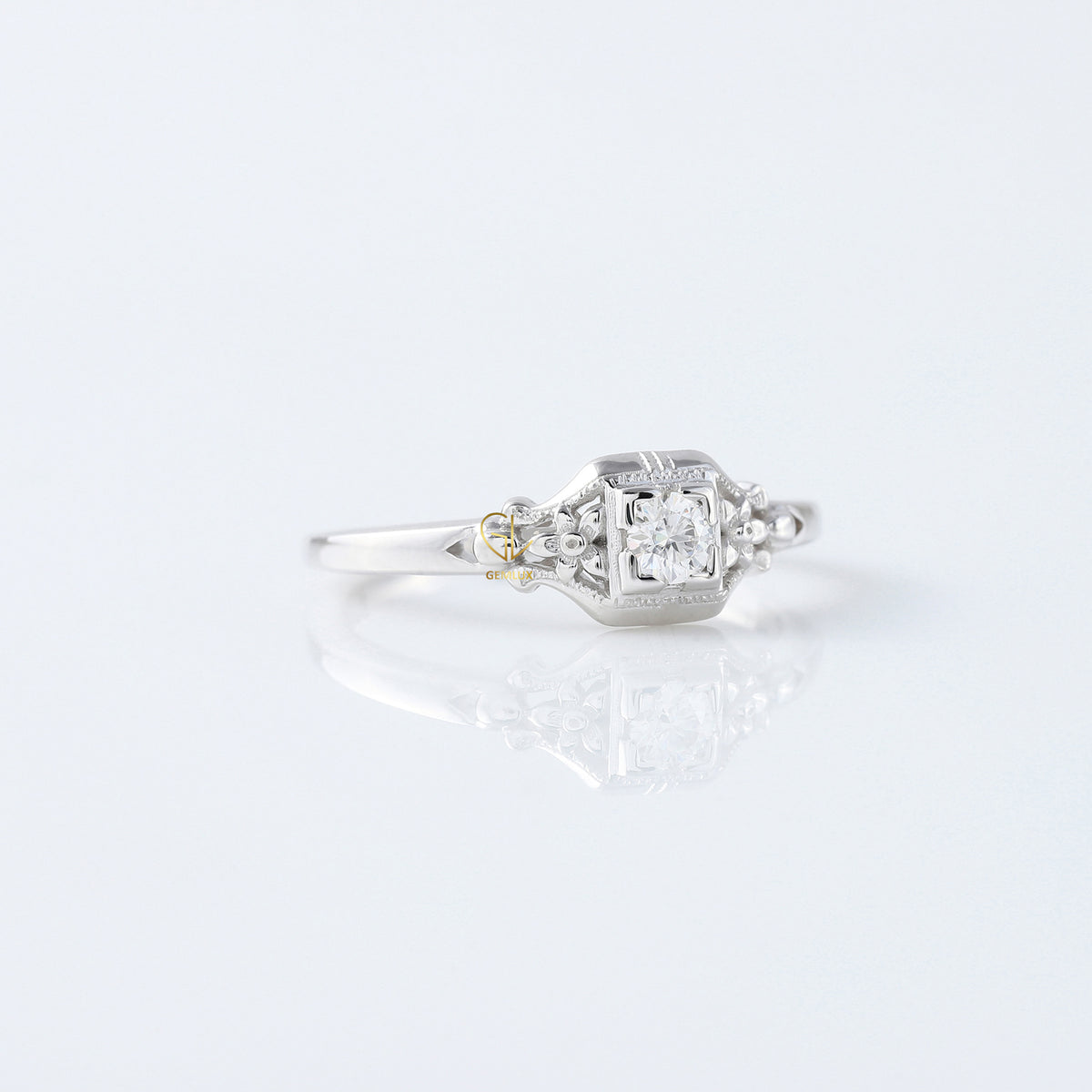 Antique Filigree Lab Grown Diamond Vintage Art Deco Engagement Ring