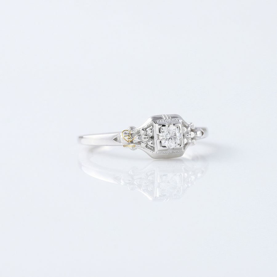 Antique Filigree Lab Grown Diamond Vintage Art Deco Engagement Ring