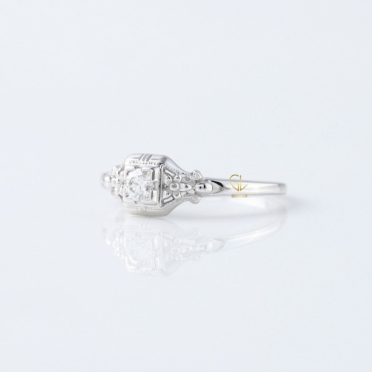 Antique Filigree Lab Grown Diamond Vintage Art Deco Engagement Ring