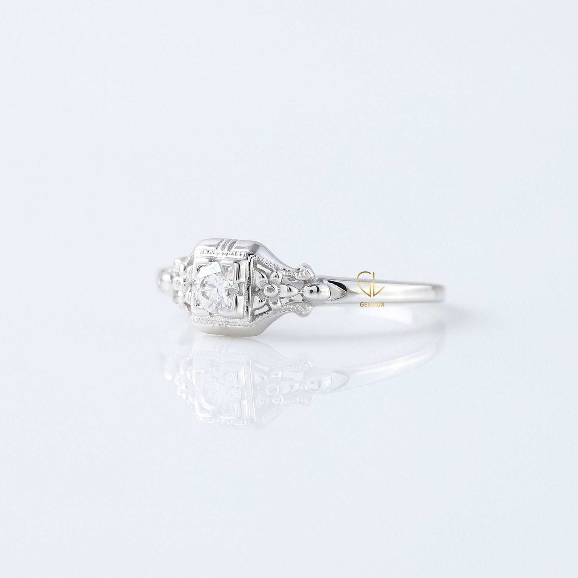 Antique Filigree Lab Grown Diamond Vintage Art Deco Engagement Ring