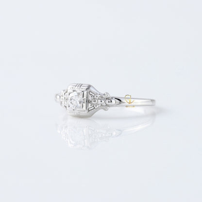 Antique Filigree Lab Grown Diamond Vintage Art Deco Engagement Ring